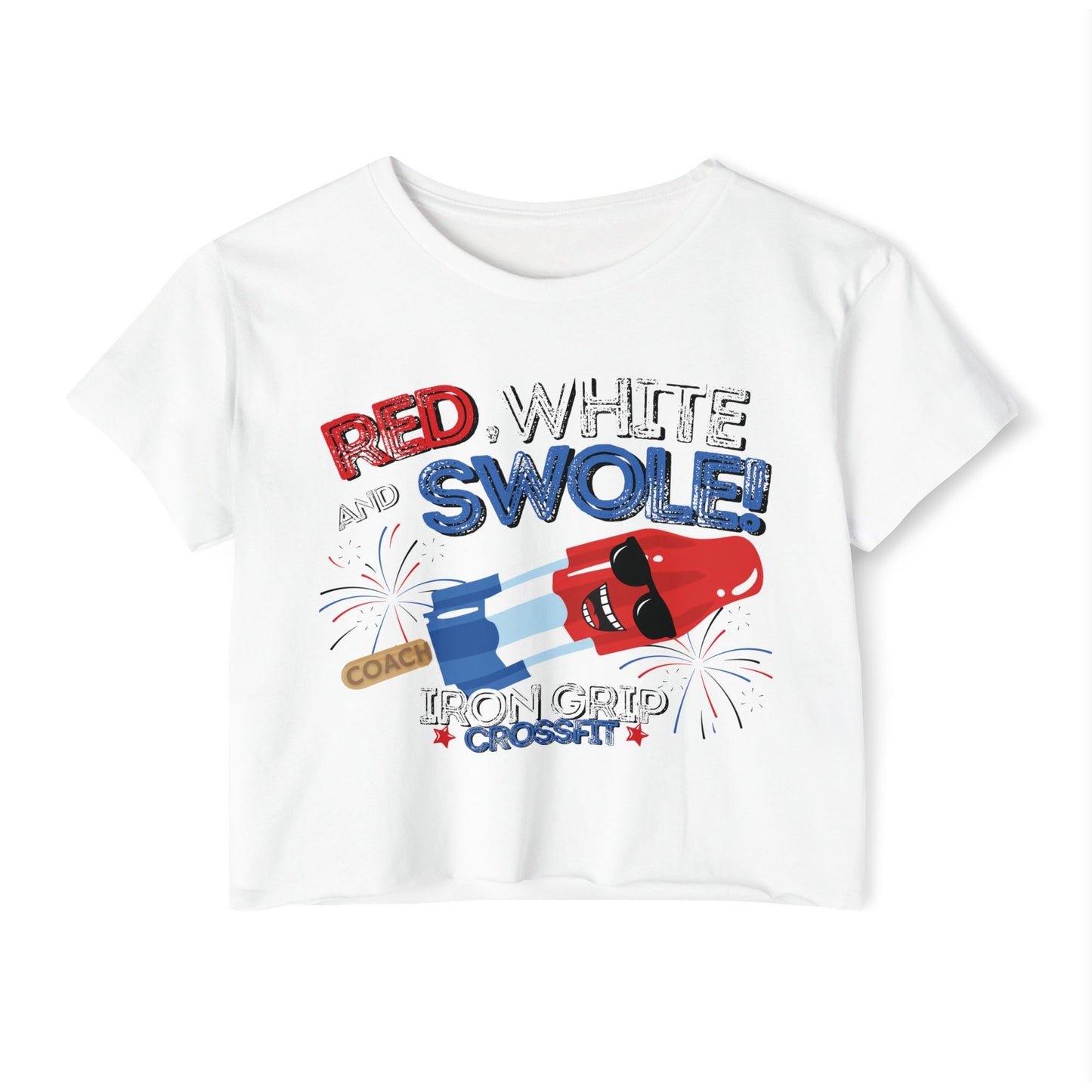 Red, White and Swole  Coach Crop Tee